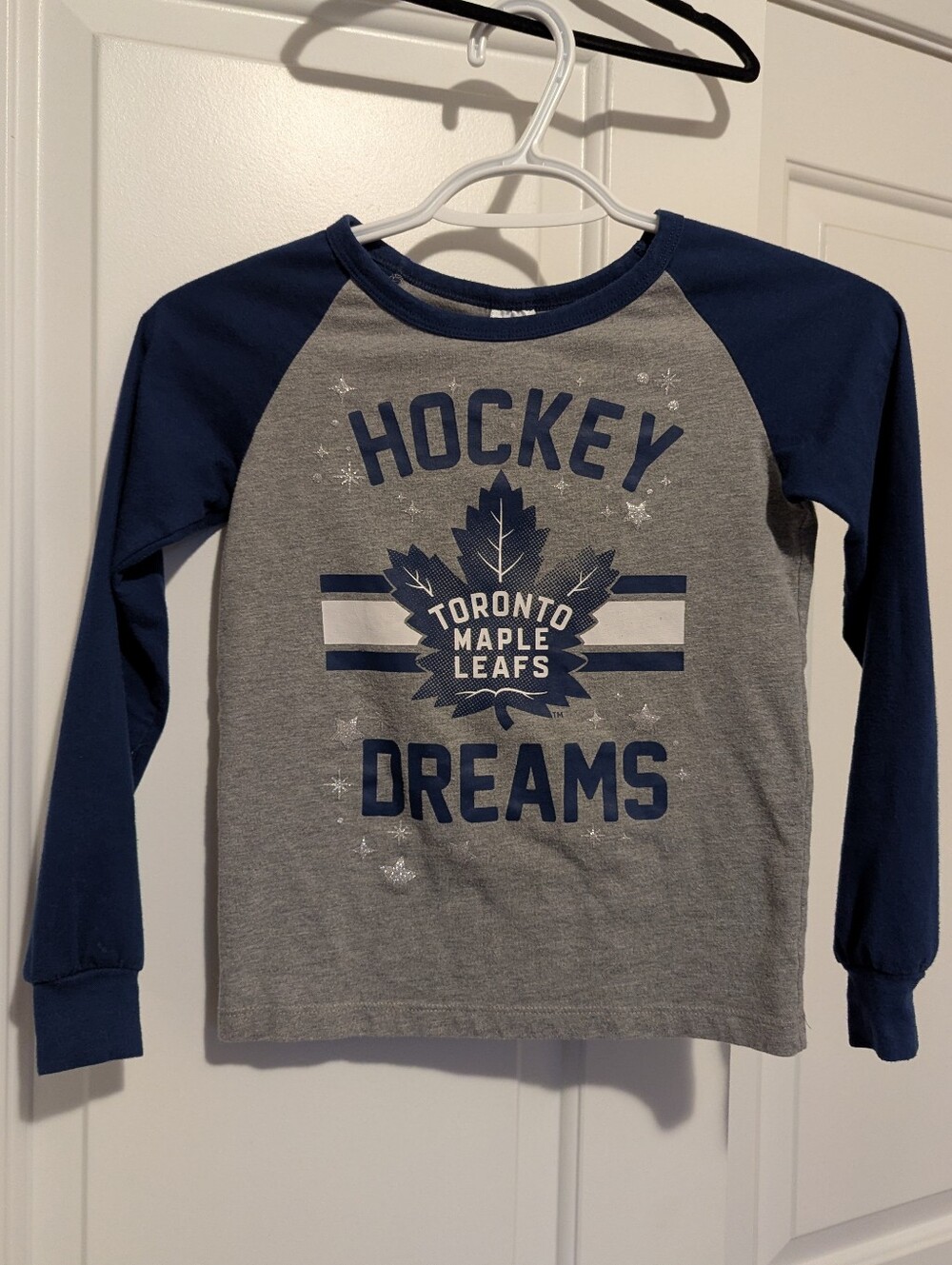 Girls Medium NHL Toronto Maple Leafs Navy & Gray 'Hockey Dreams' Long Sleeve Tee